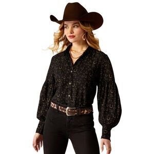 Ariat Black Button Down Shirt with Gold Accents
